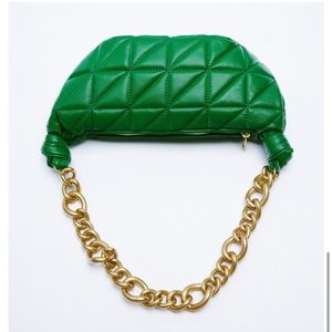 Zara | NWT Quilted Leather Bag Chain Handle Green